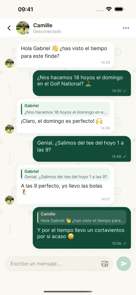Pantalla de mensajería de la app Par2