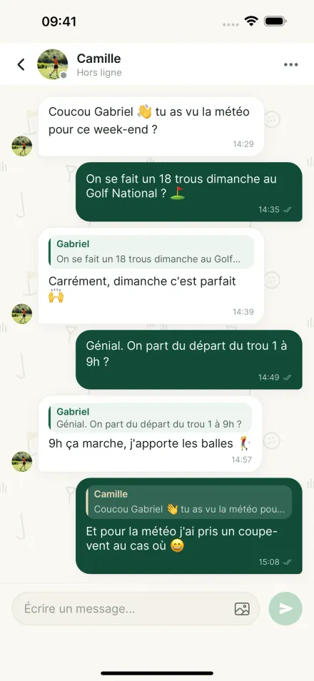 Écran de messagerie de l’app Par2