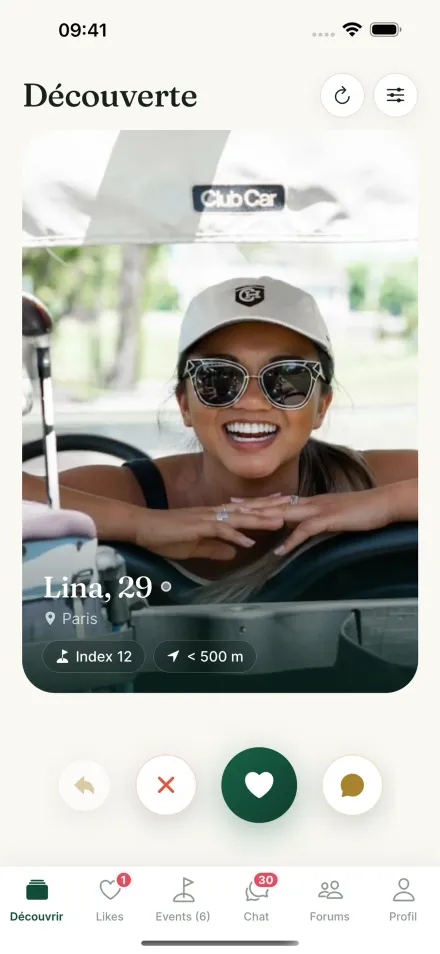 Écran de découverte et de swipe de l’app Par2